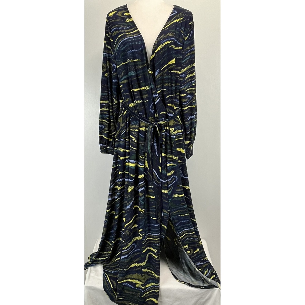 Eloquii Faux Wrap Maxi Dress Sz 24 Plus VGUC Tie Front Slit Jersey